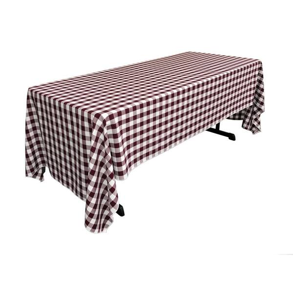 LA Linen 60 in. x 120 in. White and Burgundy Polyester Gingham Checkered Rectangular Tablecloth