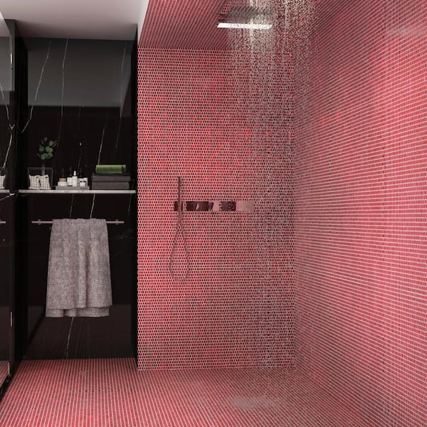 Glimmer Red 4 in. x 0.16 in. Polished Glass Wall Mosaic Tile Sample