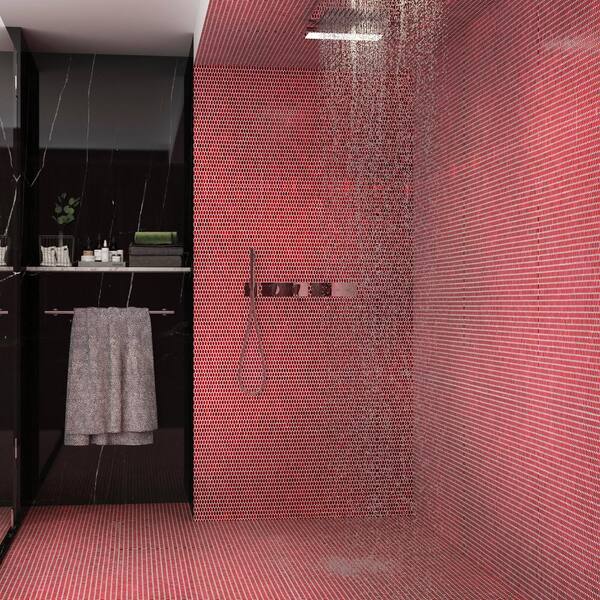 Glimmer Red 11.61 in. x 11.73 in. Polished Glass Wall Mosaic Tile (0.94 sq. ft./Each)