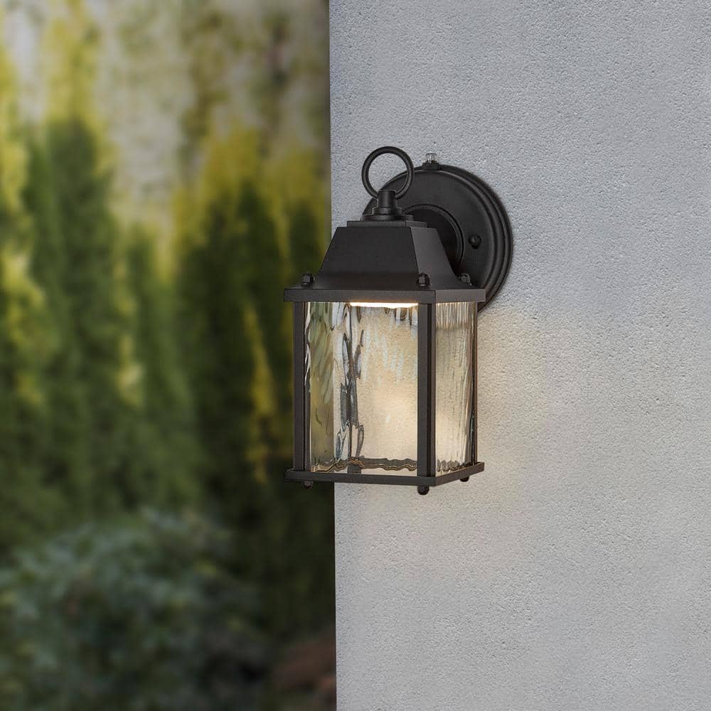 Black Aluminum LED Lantern Sconce with Clear Glass