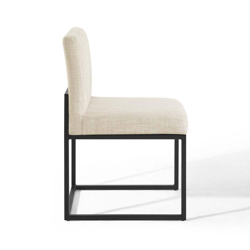 Beige Channel Tufted Upholstered Dining Chair with Black Metal Base