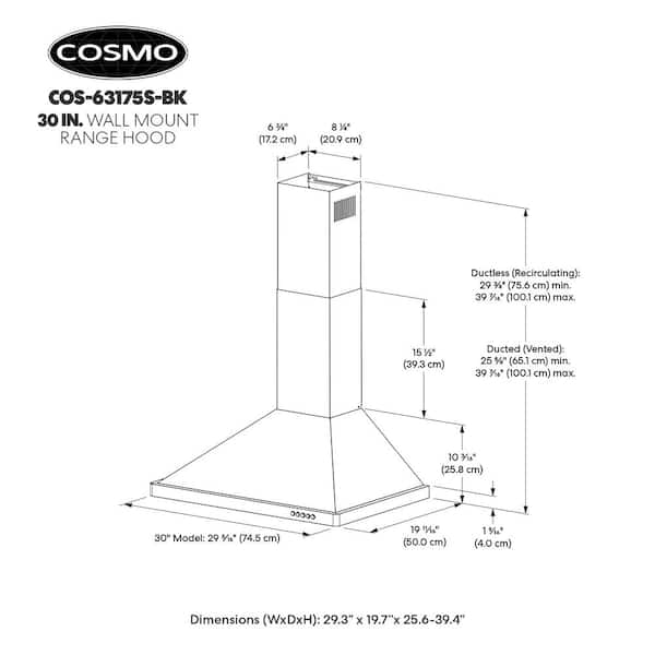 Cosmo 30 in. Vista Collection 380 CFM Ducted Wall Mount Range Hood