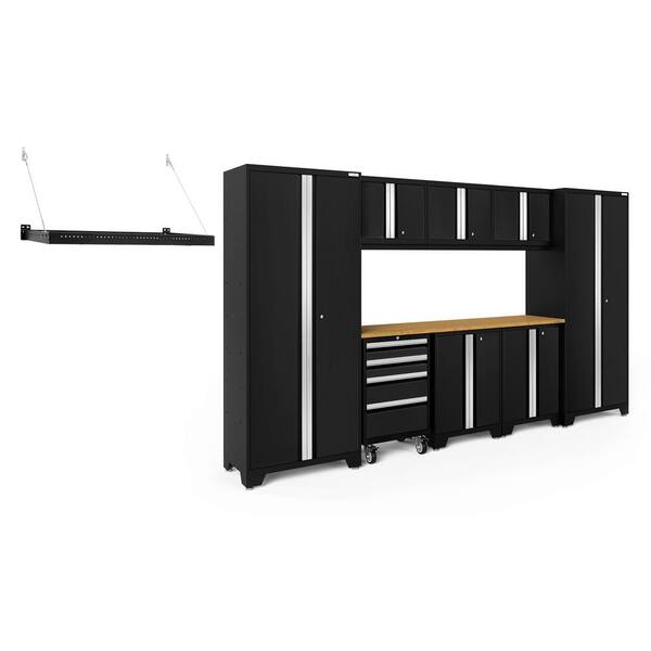 NewAge Products Bold Series 132 in. W x 76.75 in. H x 18 in. D 24-Gauge Steel Garage Cabinet Set in Black (9-Piece)