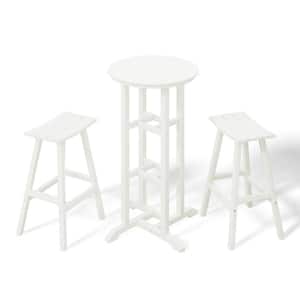 Laguna 3-Piece HDPE Weather Resistant Outdoor Patio Bar Height Bistro Set with Saddle Seat Barstools, White