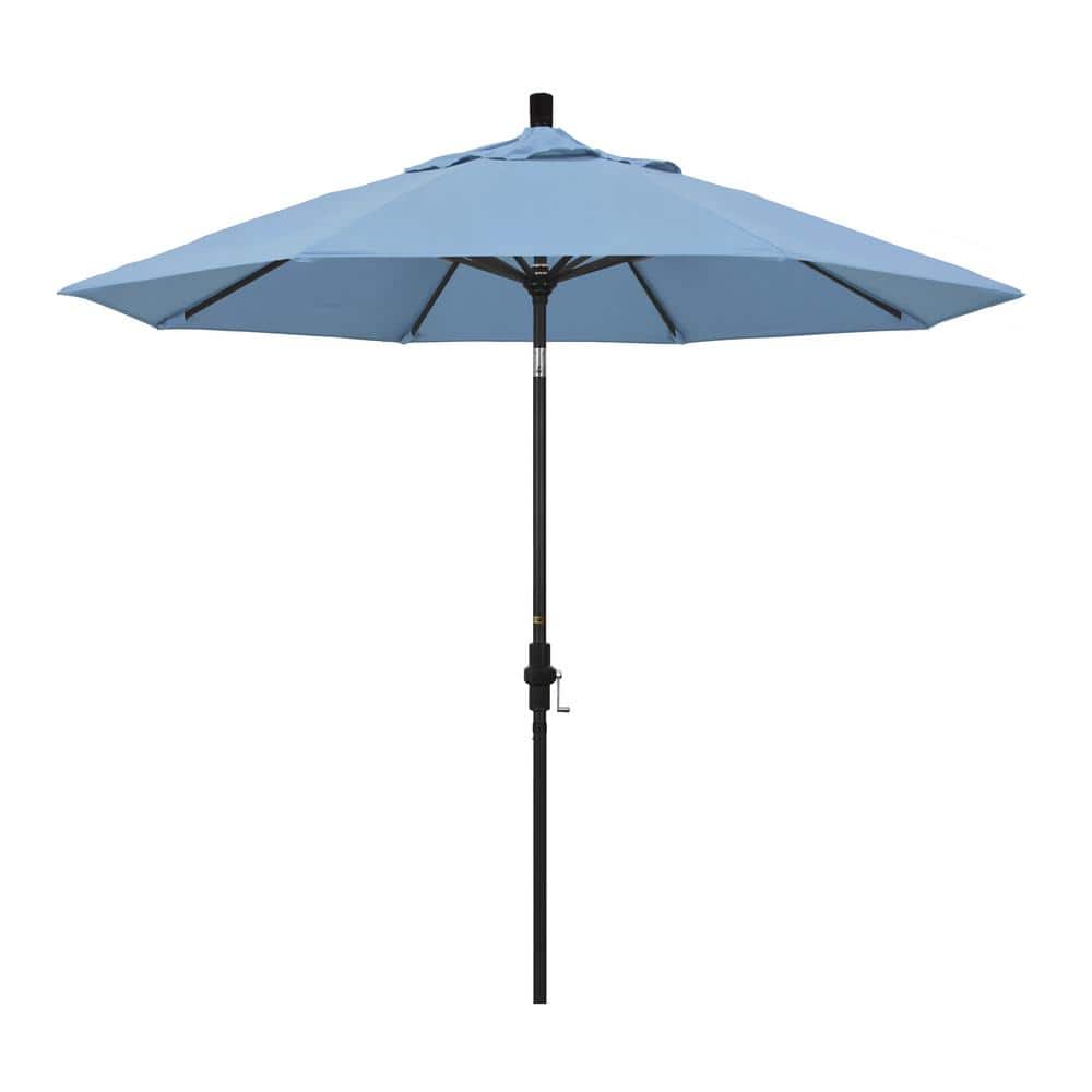 9 ft. Black Aluminum Pole Market Aluminum Ribs Collar Tilt Crank Lift Patio Umbrella in Air Blue Sunbrella price history on PriceWatchPro