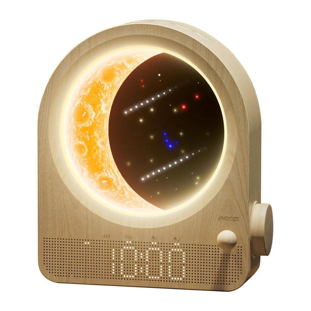 White Stepless Dimmable Moon Lamp Dual Alarm Clock with Wake Up
