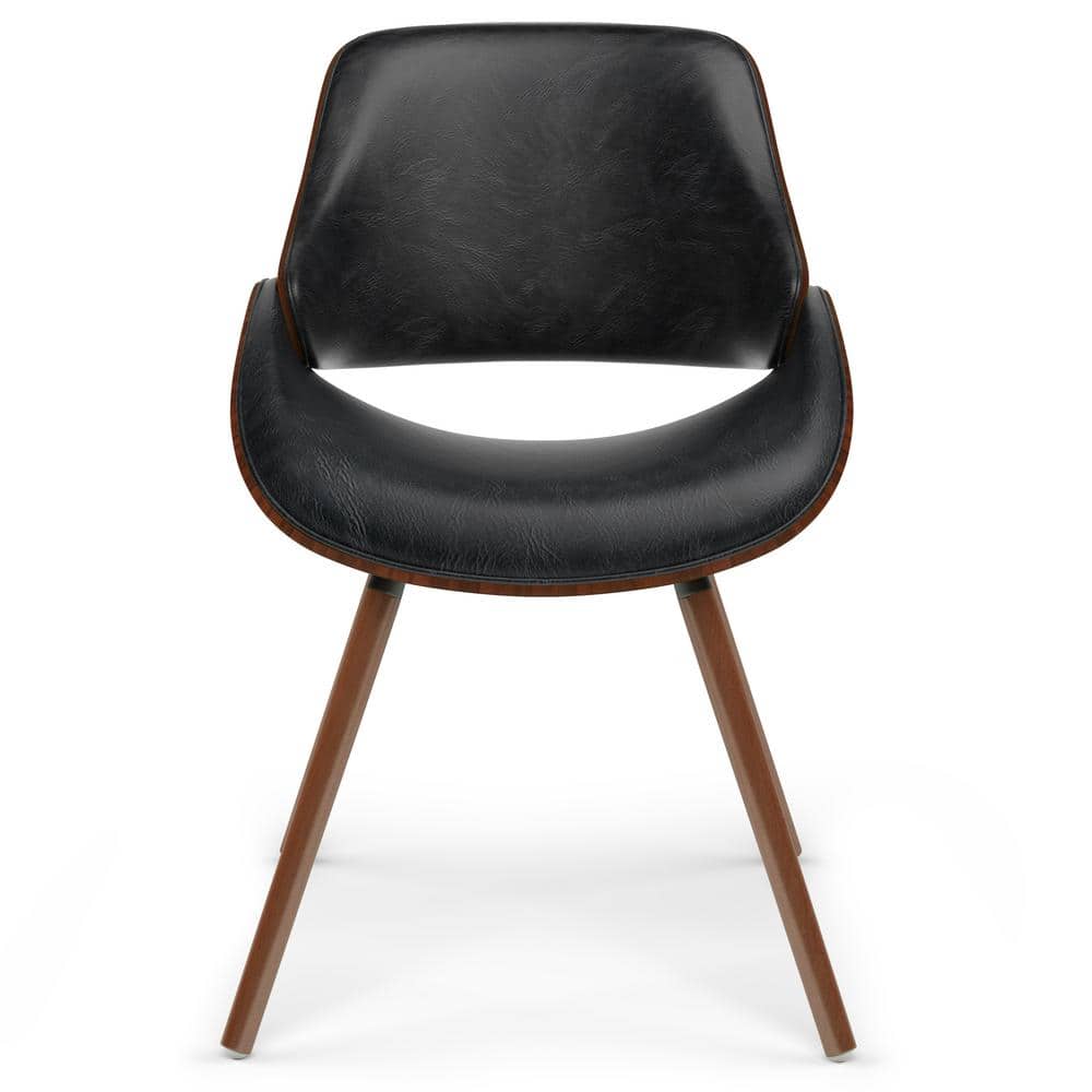 Mid-Century Modern Black Faux Leather Upholstered Side Chair