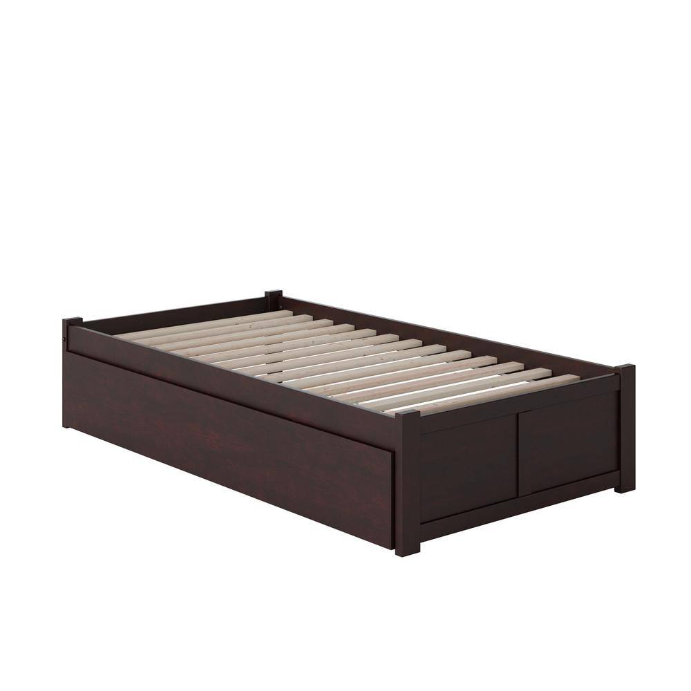 Espresso Twin Wood Platform Bed with Trundle and Slats