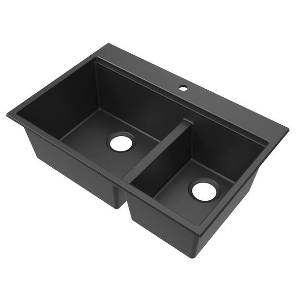 Ruvati epiRock 33 in. Topmount Double Bowl Charcoal Black Kitchen Sink ...