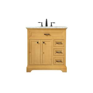 Simply Living 32 in. W x 21.5 in. D x 35 in. H Bath Vanity in Natural Wood with Carrara White Marble Top