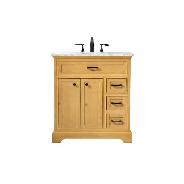 Unbranded Simply Living 32 in. W x 21.5 in. D x 35 in. H Bath Vanity in Natural Wood with Carrara White Marble Top