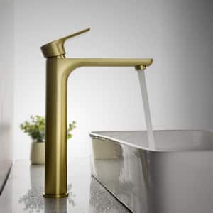 Single Handle Single Hole Bathroom Faucet with Built-in Aerator in Brushed Gold