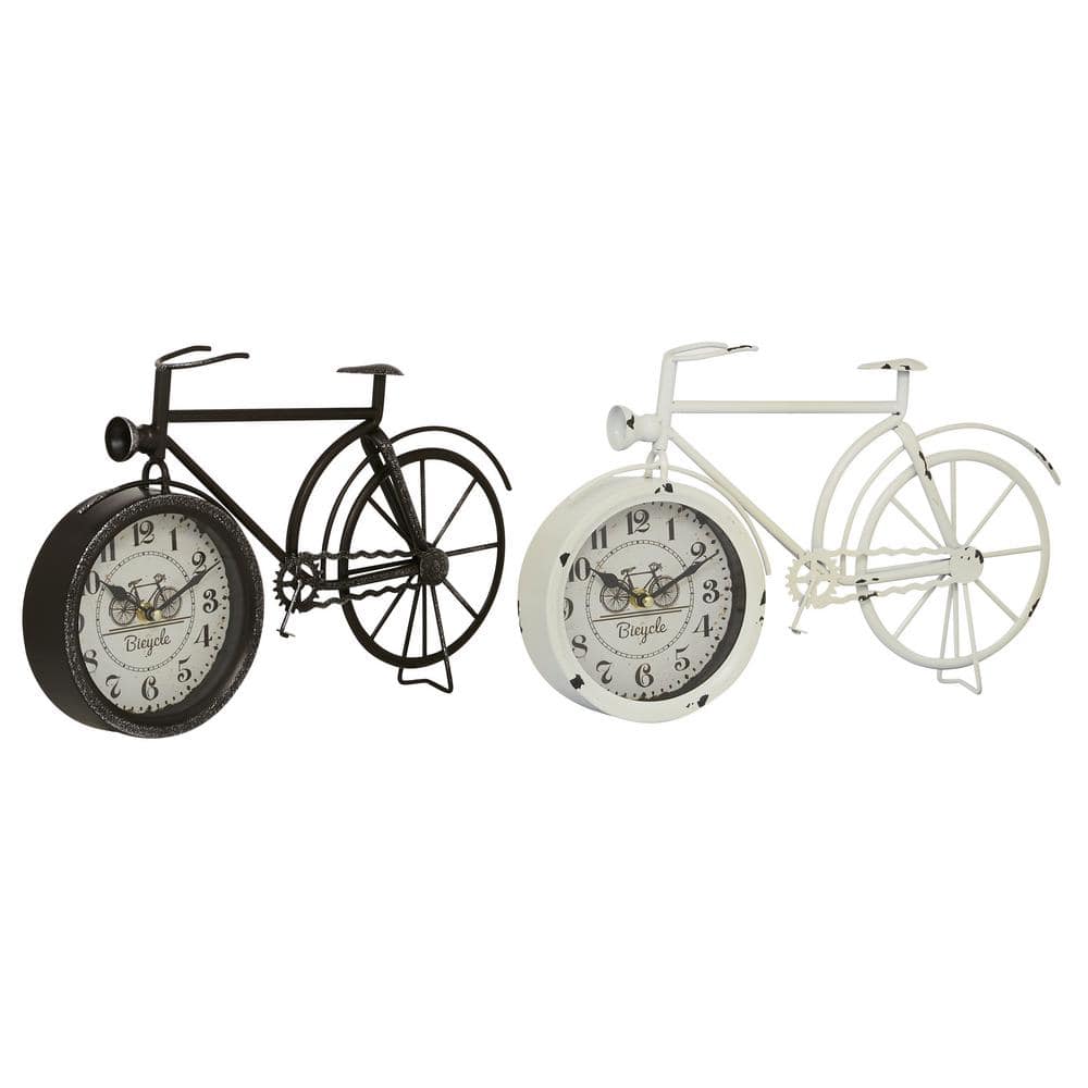 Country Cottage Black and White Metal Bicycle Clock Set