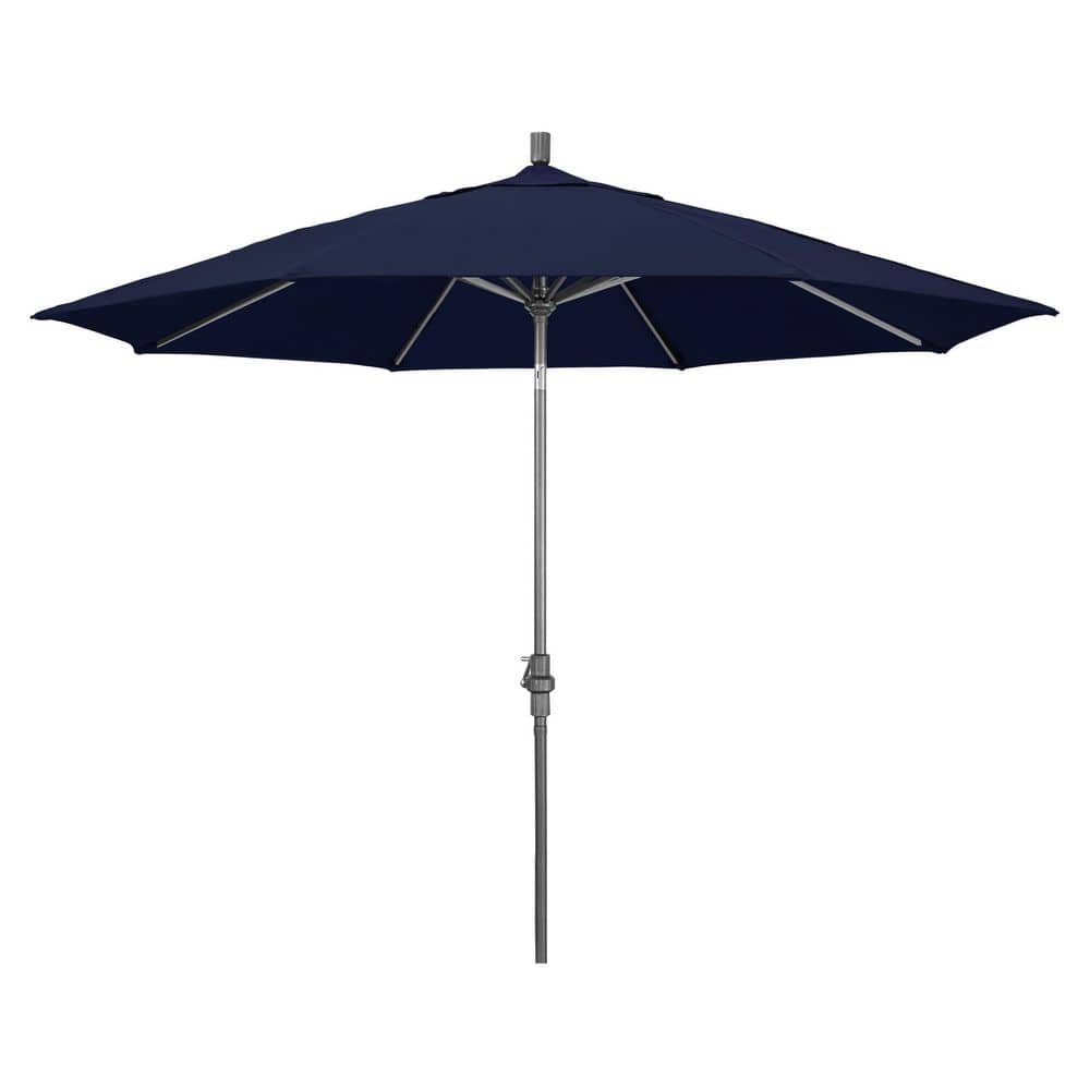 11 ft. Hammertone Grey Aluminum Market Patio Umbrella  Aluminum Ribs Collar Tilt Crank Lift in Navy Blue Olefin price history on PriceWatchPro