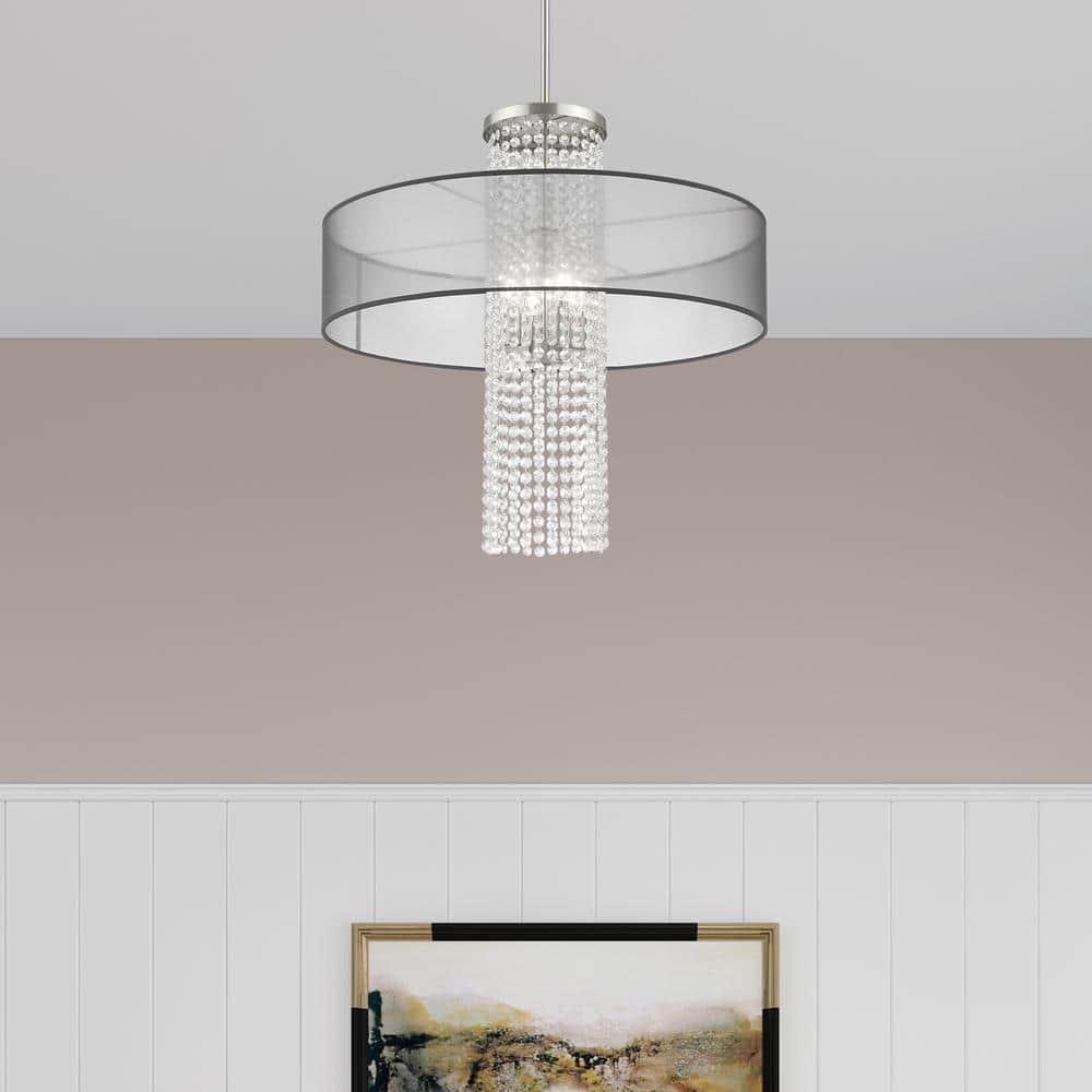 Bella Vista Brushed Nickel 4-Light Crystal Drum Chandelier
