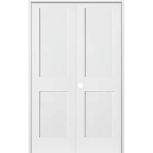 48 in. x 80 in. Craftsman Shaker 2-Panel Right Handed MDF Solid Core Primed Wood Double Prehung Interior French Door