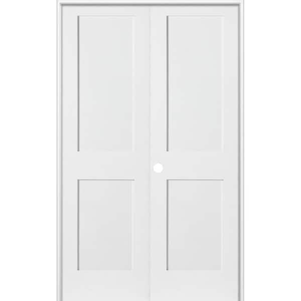 Krosswood Doors 48 in. x 80 in. Craftsman Shaker 2-Panel Right Handed MDF Solid Core Primed Wood Double Prehung Interior French Door