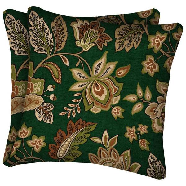 Arden Hunter Green Floral Square Outdoor Throw Pillow