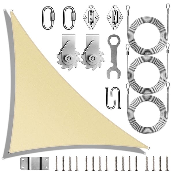 Unbranded 12 ft. x 12 ft. x 17 ft. Right Triangle Sun Shade Sail with Hardware TAWAL-Beige