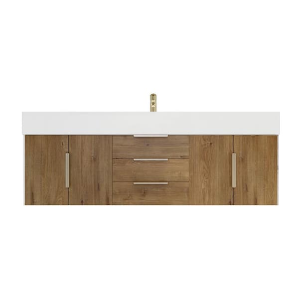 Bethany 59 in. W. x 20 in. D x 22 in. H Single Sink Floating Bath Vanity in Oak with White Acrylic Top