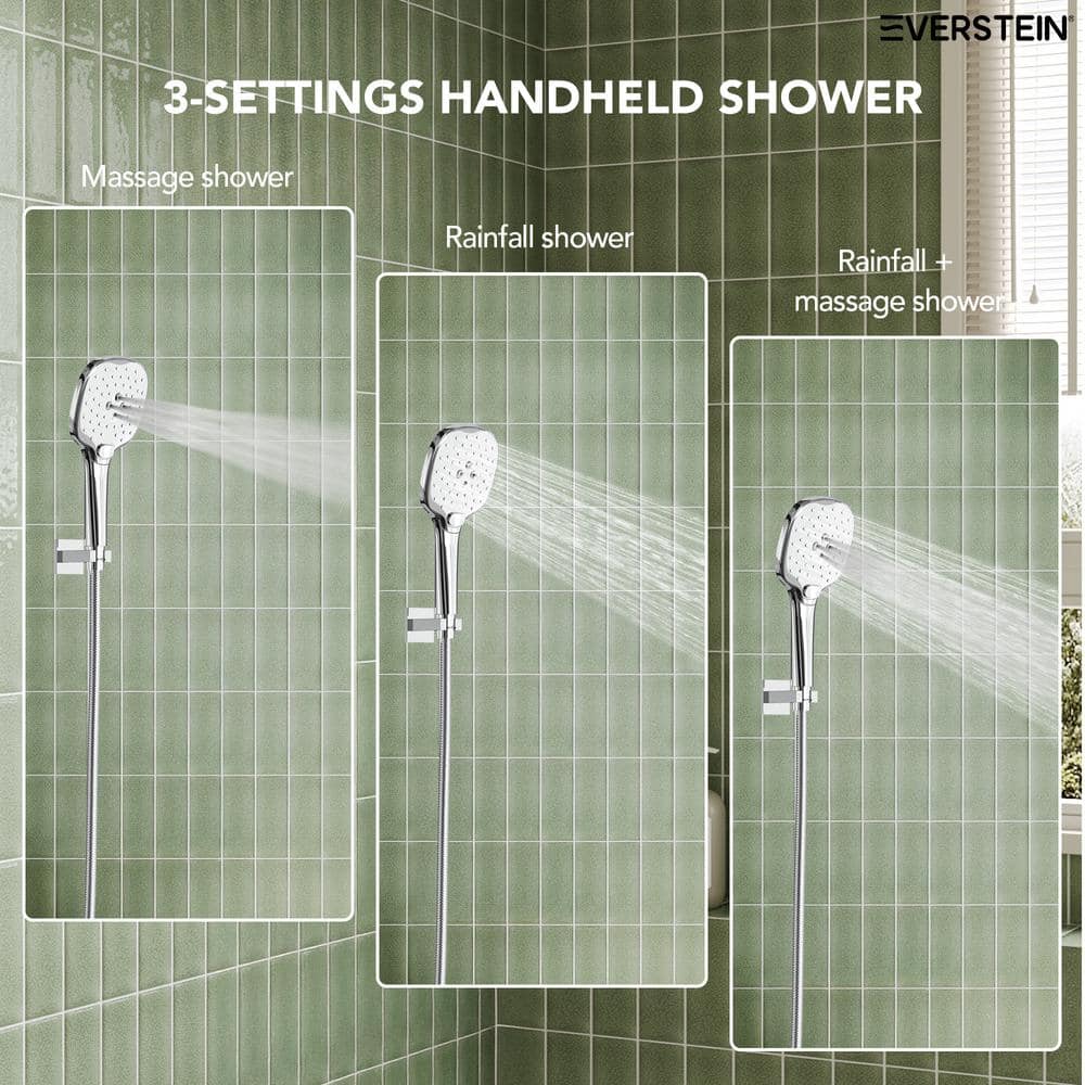 Chrome Square Wall Mounted Dual Shower System with Handheld