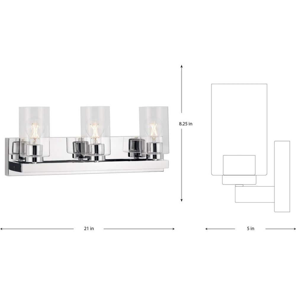 Goodwin Polished Chrome 3-Light Vanity with Clear Glass Shades