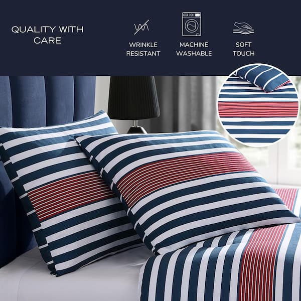 Nautica Kennedy Stripe Blue White Red 3-Piece Microfiber Full