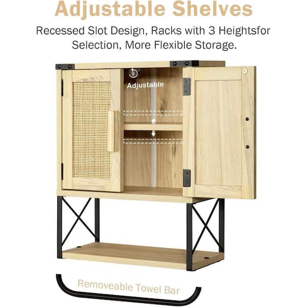 Adrinfly 15 in. W x 7 in. D x 23 in. H in Rattan Wood Ready to Assemble Upper Medicine Cabinet with Adjustable Shelf