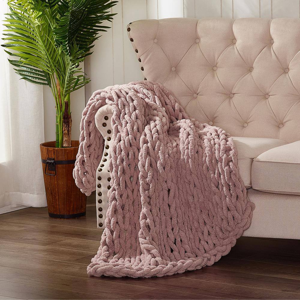 Luxurious Blush Knitted Chenille 40" x 50" Reversible Throw