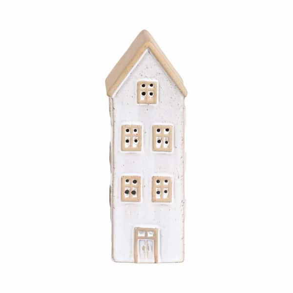 10 in. Ivory Ceramic Novelty Narrow House Taper Candle Holder