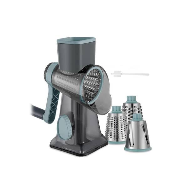 3-in-1 White Hand Crank Cheese Grater Rotary Vegetable Slicer with Interchangeable Blades Suction Base