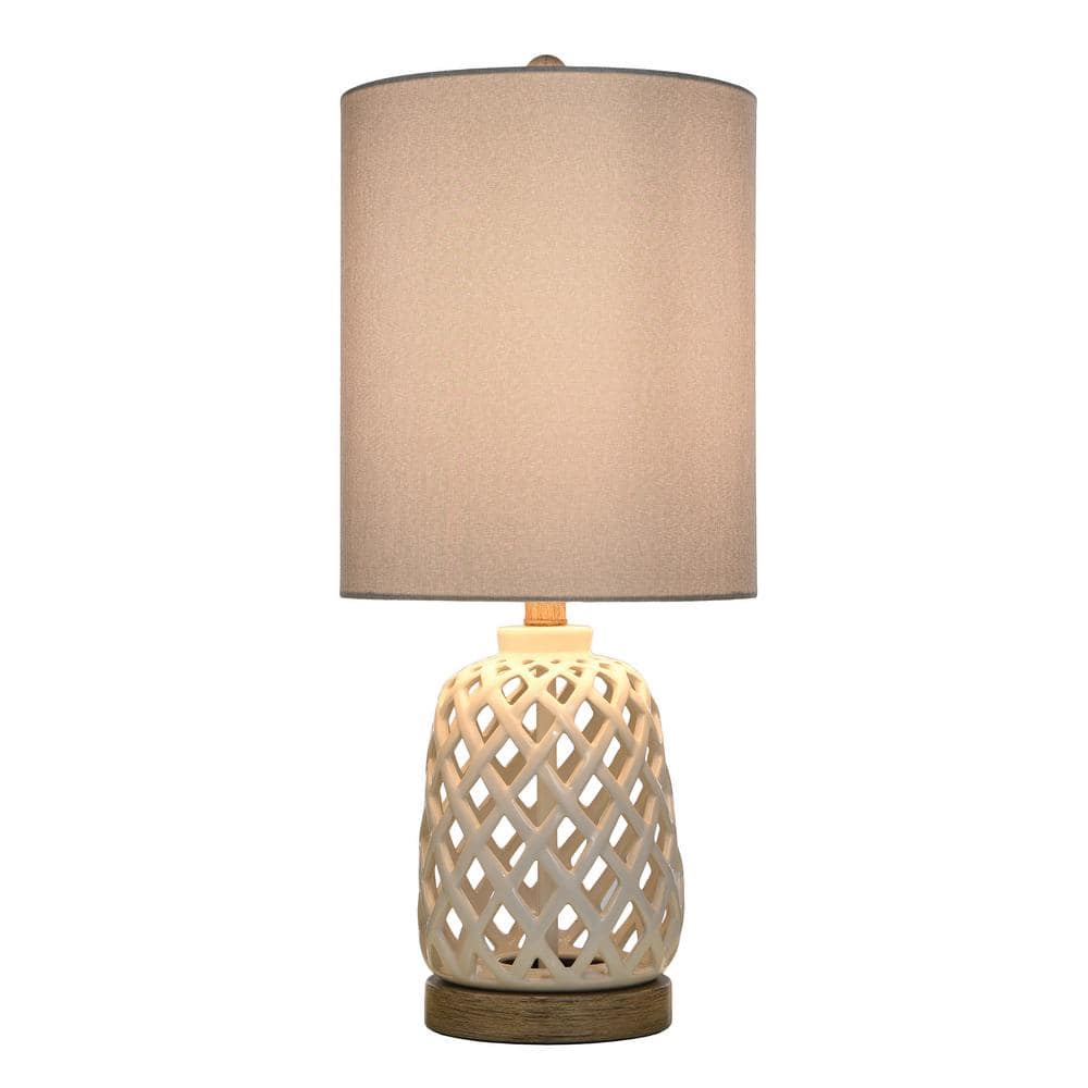 23.3" White Ceramic Table Lamp with Hardback Fabric Shade