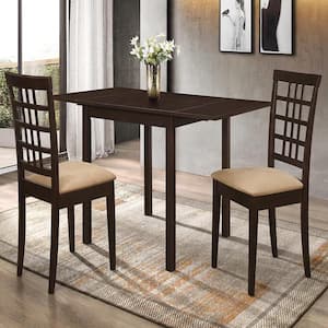 Kelso 3-Piece Cappuccino and Tan Drop Leaf Dining Set