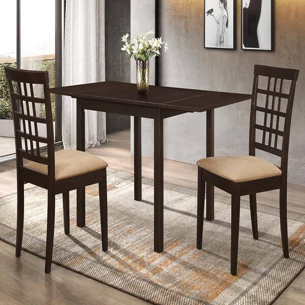 Coaster Kelso 3-Piece Cappuccino and Tan Drop Leaf Dining Set 190821-S3 ...