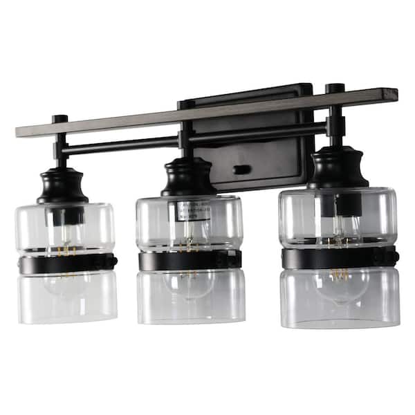 ANGELES HOME 23 in. 3-Light Black LED Vanity Light with Metal Decorative Shades