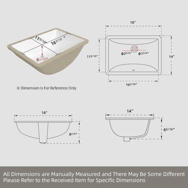 Zeafive 18 in. L Rectangular Bathroom Sink in White Ceramic