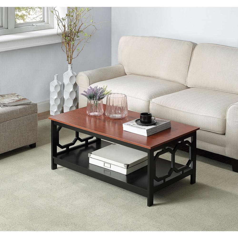 Omega Rectangular Cherry & Black Wood Coffee Table with Shelf
