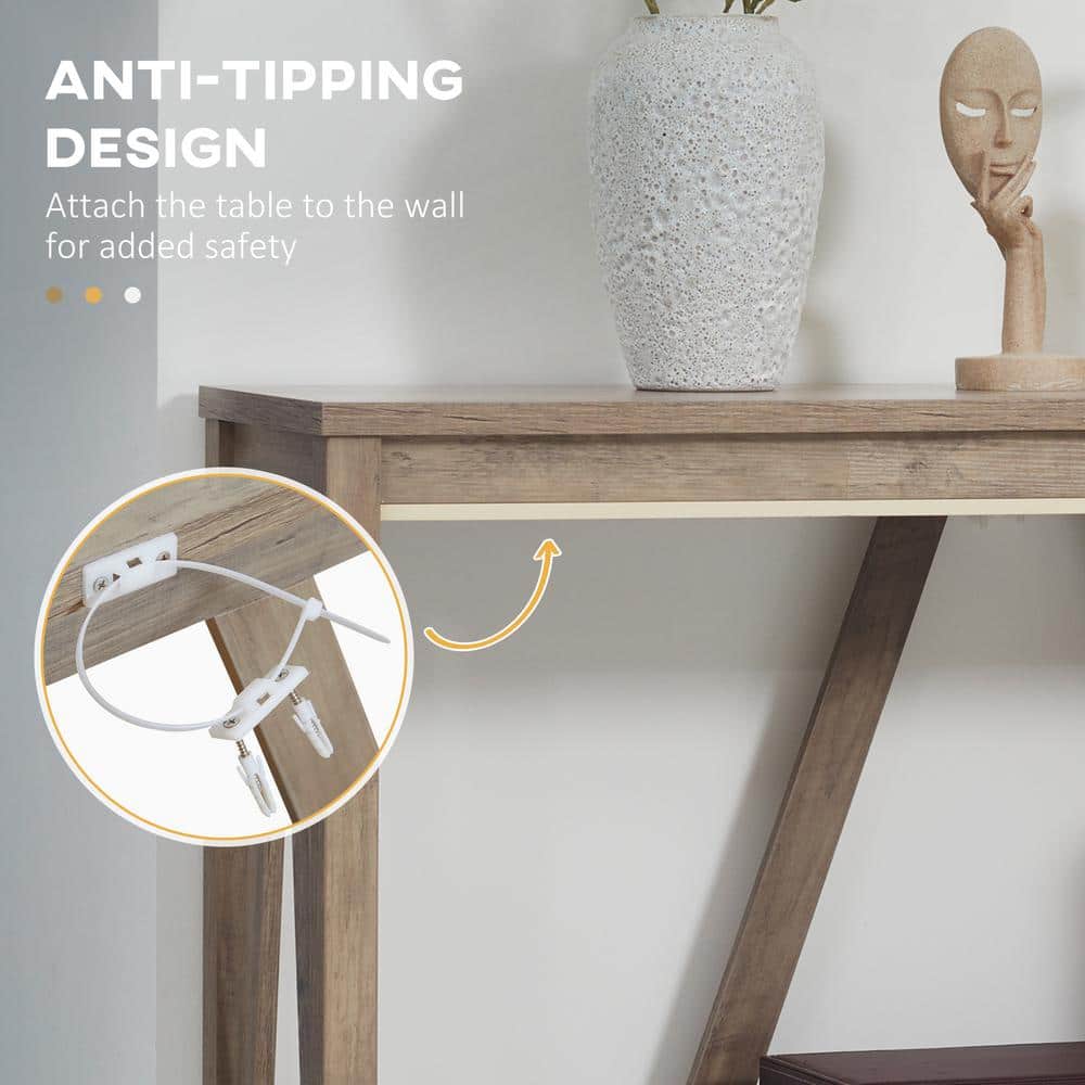Gray Wood Farmhouse Console Table with Storage Shelf