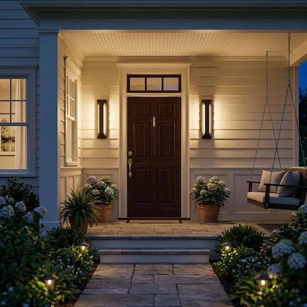 Krychiler Black Integrated LED Outdoor Hardwired Wall Lantern