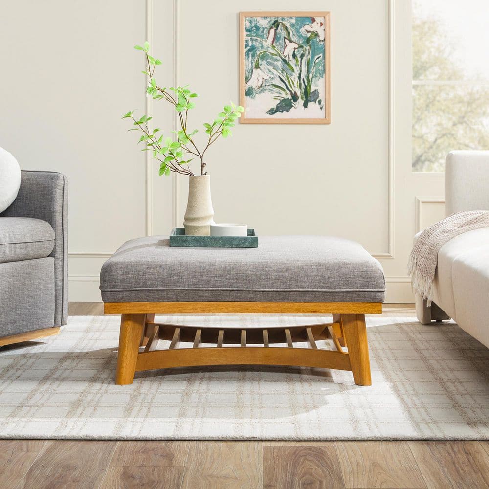 Nash Dark Grey Modern Farmhouse Linen Large Square Ottoman price history on PriceWatchPro