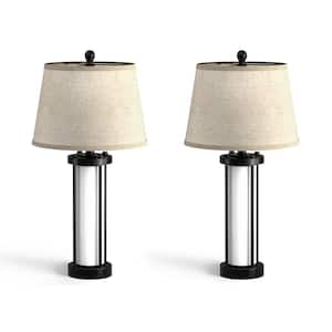 26.3 in. Black Modern Metal LED Fabric Lampshade Tasking and Reading Table lamp with Dual USB Charging Ports (Set of 2)