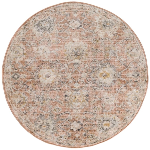 Oushak Home Rust 8 ft. x 8 ft. Floral Traditional Round Area Rug