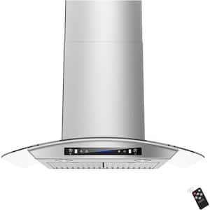 30 in. 600-CFM Ducted Wall Mount Range Hood with Touch Controls and Permanent Filters in Stainless Steel Glass Cover