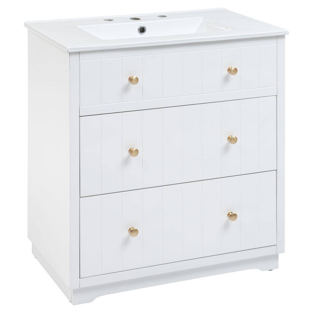 30 in. W x 18 in. D x 34 in. H Single Sink Freestanding Bath Vanity in Whit