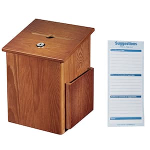 Squared Wood Locking Suggestion Box, Medium Oak with Suggestion Cards