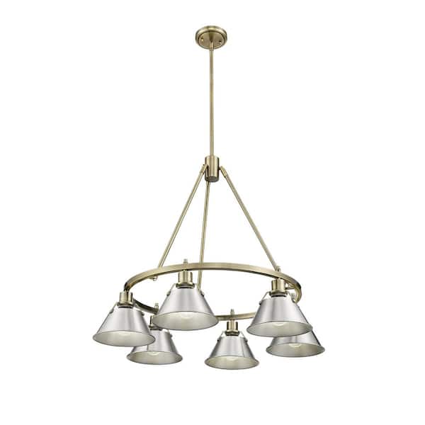 Golden Lighting Orwell 6-Light Aged Brass and Pewter Chandelier