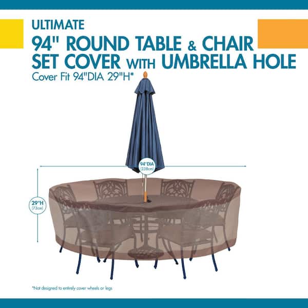 Round table with Center Hole for Umbrella 96" dia Table Set Cover fits Square 