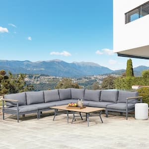 9-Piece Aluminum Outdoor Patio Conversation Sofa Set with Balck Cushions