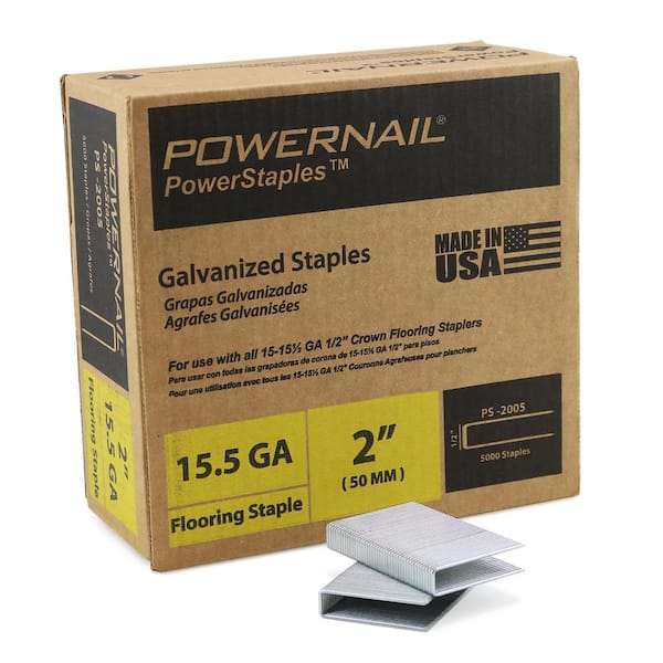POWERNAIL 1/2 in. Crown x 2 in. Leg x 15.5-Gauge Steel Flooring Staple (5,000 Staples per Case)