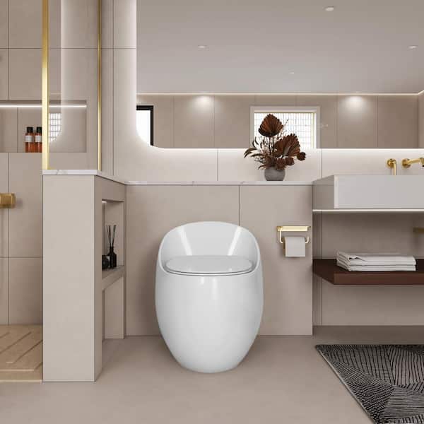 Tenleaf 12 in. 1-piece 1.28 GPF Single Flush Egg Shape Toilet in